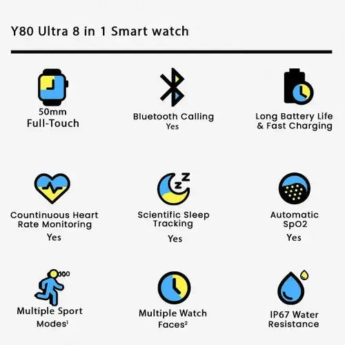Y80 Ultra 8 in 1 Smart watch high-definition large screen high configuration version + 8 strap combination + case - Stile Gadget