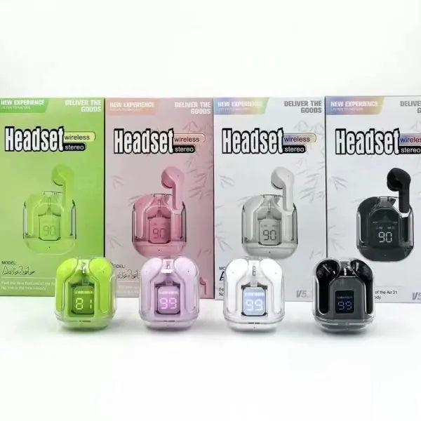 Air31 Earbuds Wireless Crystal Transparent Body | Air 31 Bluetooth Earbud With Pouch Stile Gadget