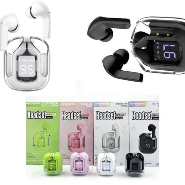 Air31 Earbuds Wireless Crystal Transparent Body | Air 31 Bluetooth Earbud With Pouch Stile Gadget