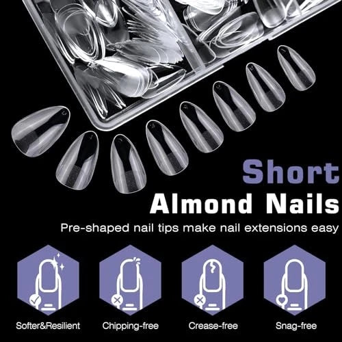100 Short Almond Nail Tips Fake Nails Press on Short Almond Gel Nail Tips